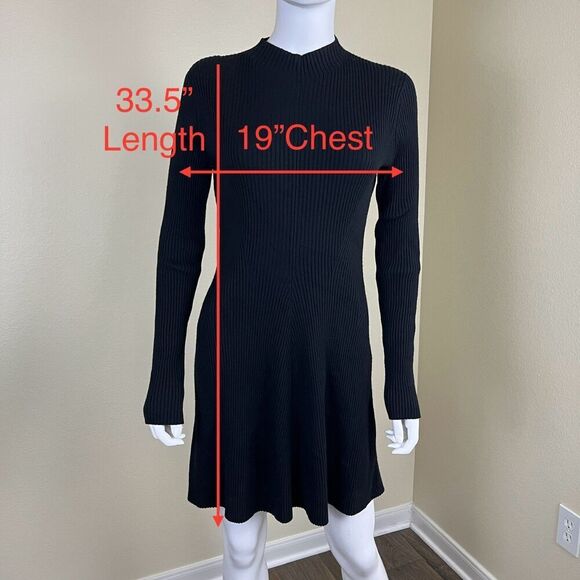 Theory Women's Size M Black Merino Wool Moving Rib Mock Neck Sweater Dress - Picture 4 of 15